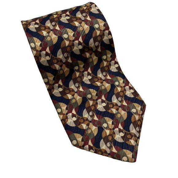 Jhane Barnes Tie Men's Necktie Silk Brown Beige Black Green Abstract Circles - Picture 2 of 7